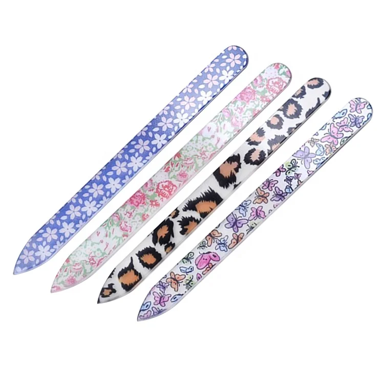 Professional Customized Double Side Water Drop Emery Glass Nail File Colorful Random Pattern Glass Nail File