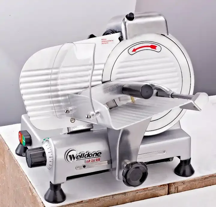 Semi-automatic 8 inch cutting commercial bacon butcher equipment cook frozen meat vertical slicer