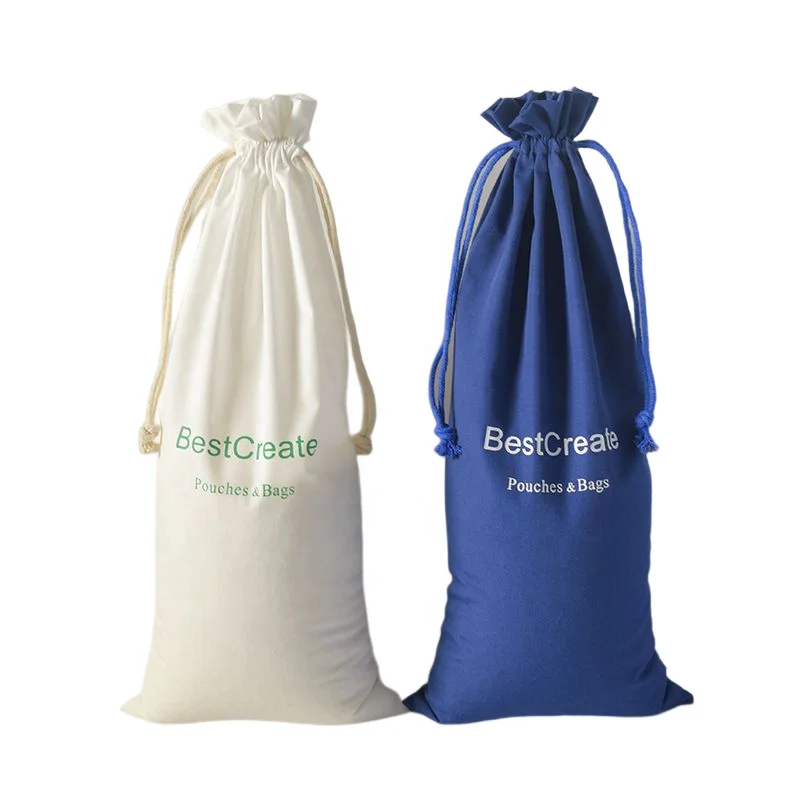Custom Brand Logo Multi Colors Cotton Packing For Wine Pouches Drawstring Cotton Liquor Gift Bags