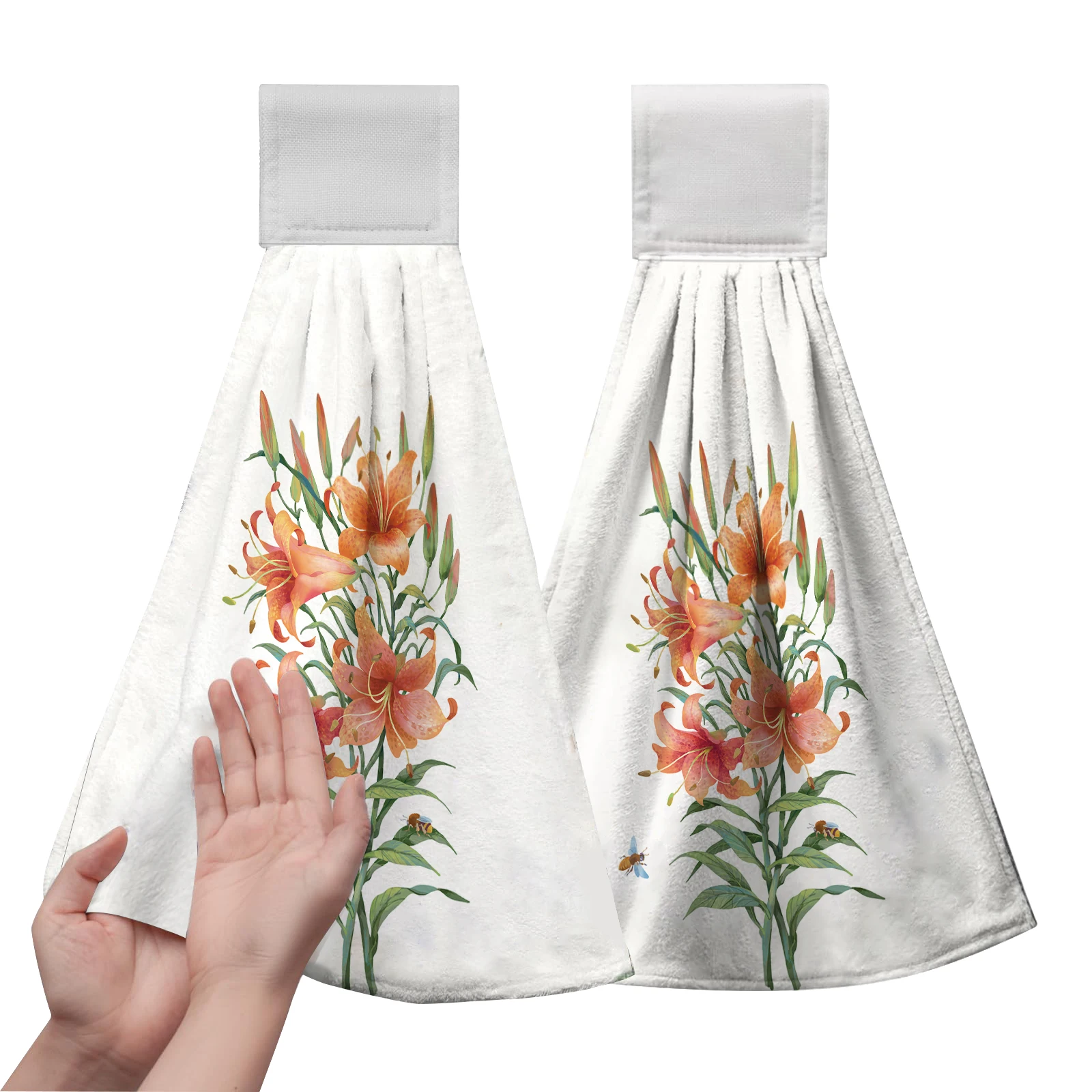 Soft Water Absorbent Digital Printing Dish Clean Hand Towel with Loop for Kitchen Tea Bar Bathroom Decor