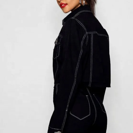 New fancy women chic wholesale cropped  black plain jean jackets