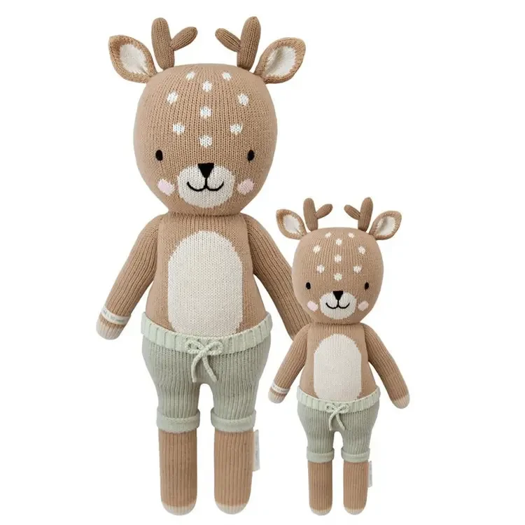 organic cotton knitted stuffed doll custom infant sleeping knit animal doll baby knitted deer doll