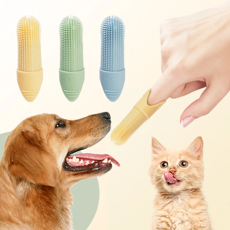 Good price soft durable 3 colors Anti-Bite 100% BPA-Free Silicone Pet Finger toothbrush For Dog Tooth Cleaning