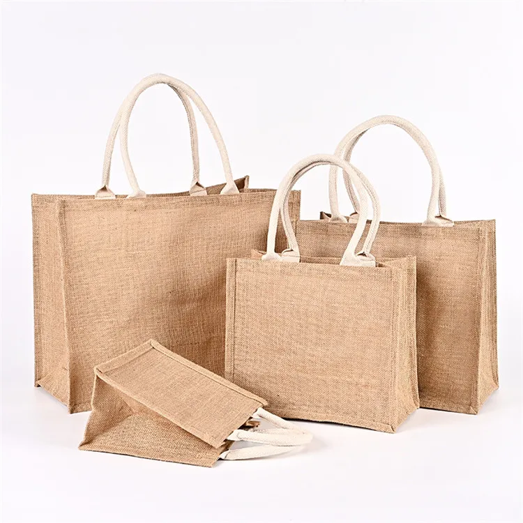 Customise Natural Large Small Cotton Linen Burlap Shopping Hemp Jute Shopper Tote Gift Bag