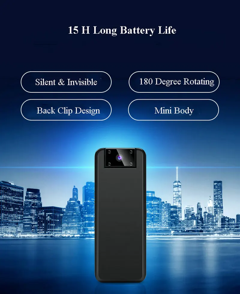 A8 Body Camera HD Car DVR Video Cam IR Night Vision Back Clip Magnetic Camcorders for Home Office Pets