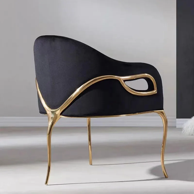 Light Luxury Minimalist Copper Stainless Steel Frame Gold Restaurant Home Dining Room Flannel Dining Chair