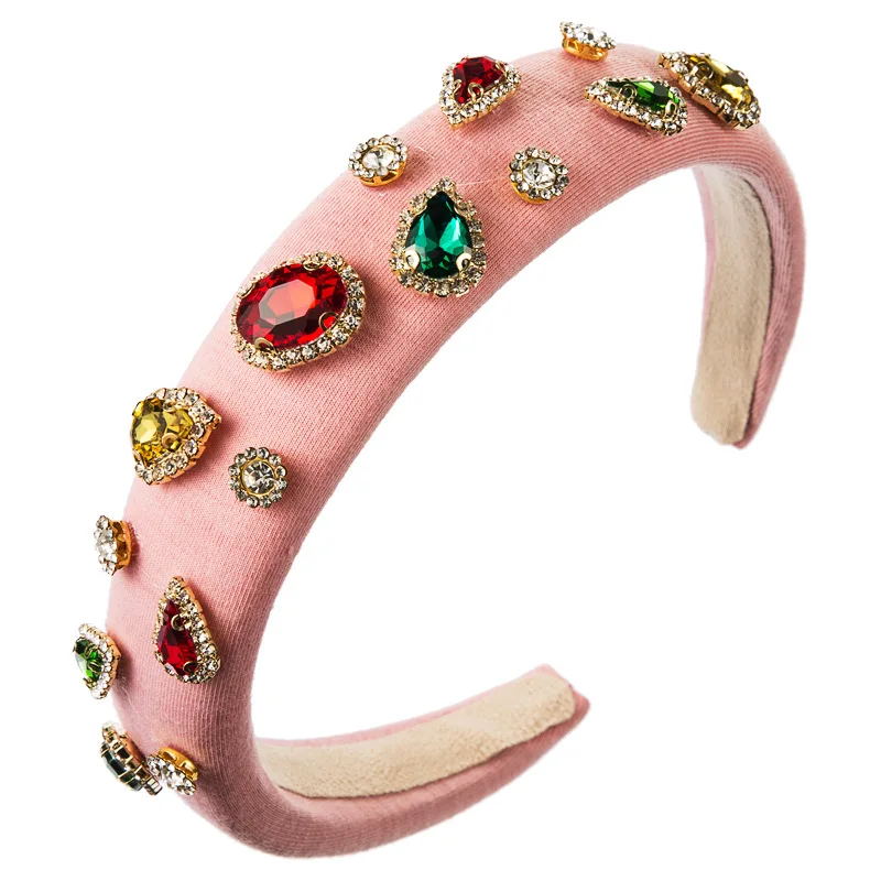 Hot Sale luxury shiny padded diamond Colorful baroque crystal headbands hairbands for