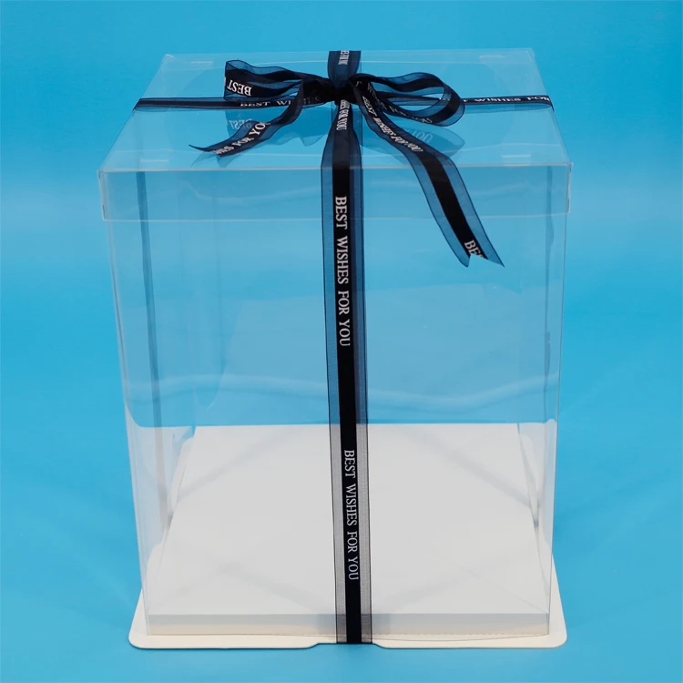 Easy to Assemble Clear Lid with Thick Cardboard Flat Shipping Cake Box 10 inch For Party Cakes Flowers BOITE DE GATEAU