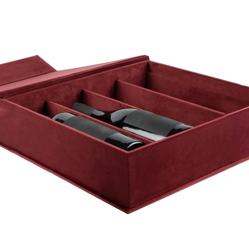 Custom luxury red cardboard box for whisky wine bottle liquor display paper wine box with velvet interior wine gift packaging