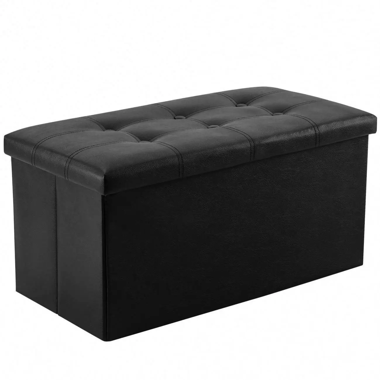 Factory Outlet High Quality 30 Inches Faux Leather Pouf Ottoman Of Bedroom Folding Bench With Buttons Collapsible Storage Stool