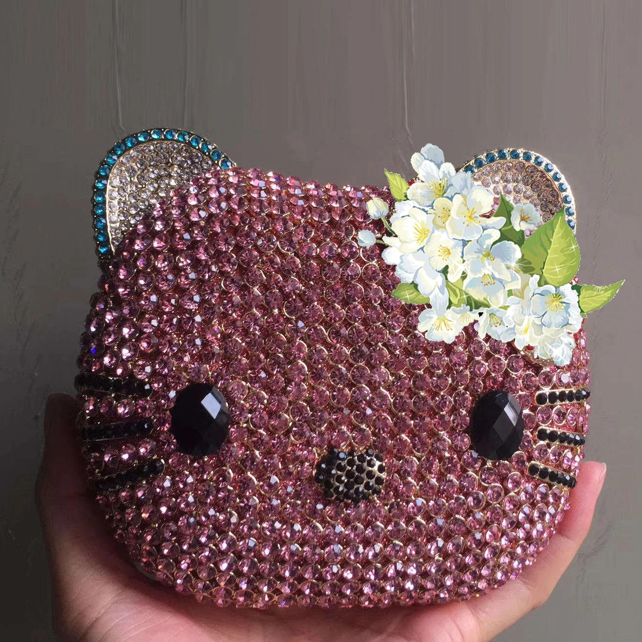 Factory Direct Sale Wedding Cute Bag Rhinestone Diamond Cat Shape Clutch Ladies Evening Bags