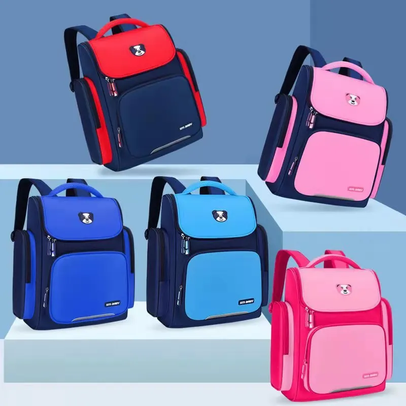 2021 Wholesale Students New stock cheap pink blue Backpack Book Primary School Students Spine Protection School Bag