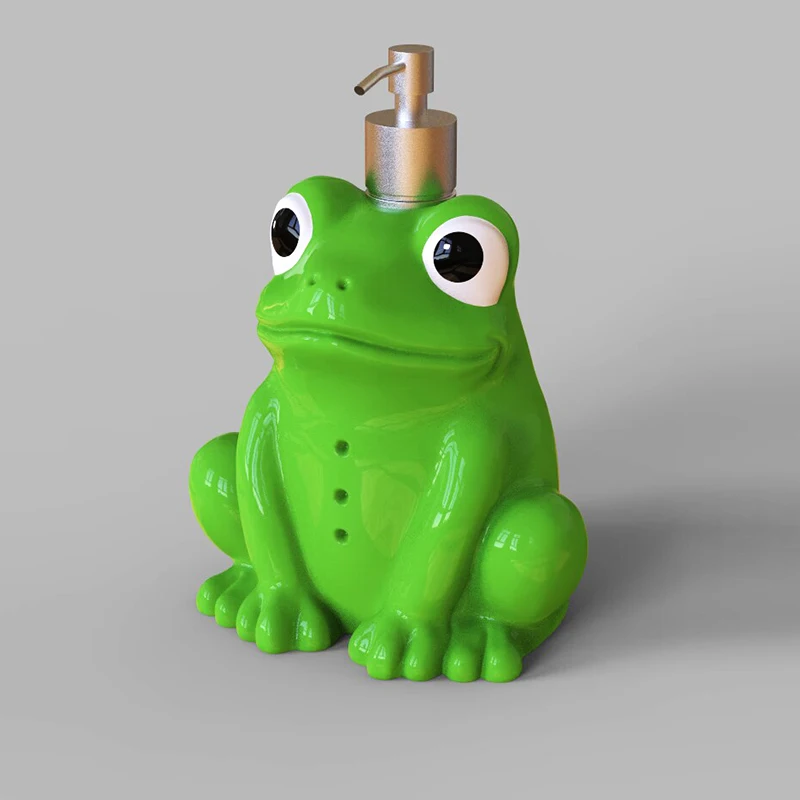 Custom animal 3d ceramic green frog hand foam liquid soap dispenser bottles set luxury hotel kitchen bathroom accessories
