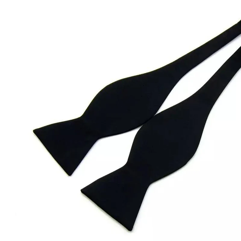 Custom Fashion Solid Plain Black Silk Self Tie Bow Ties
