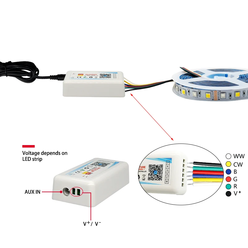 Popular Tuya smart wifi RGBCCT Control Kit SMD 5050RGBCCT 60LED/M Waterproof IP65 DC12V/24V Color Temperate RGB LED strip light