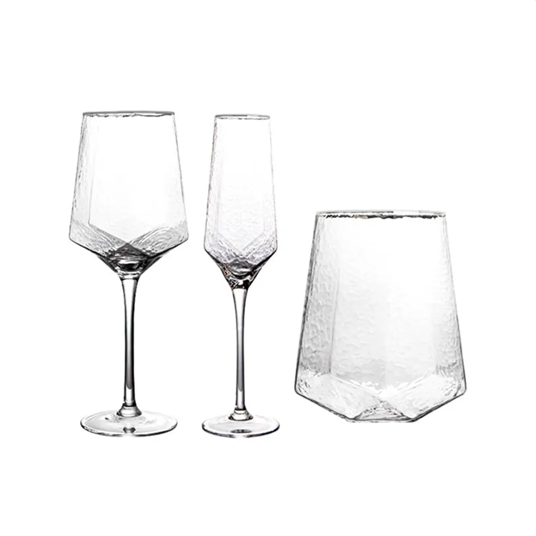Hot Selling Creative Diamond Hexagonal Stemmed Wine Glasses