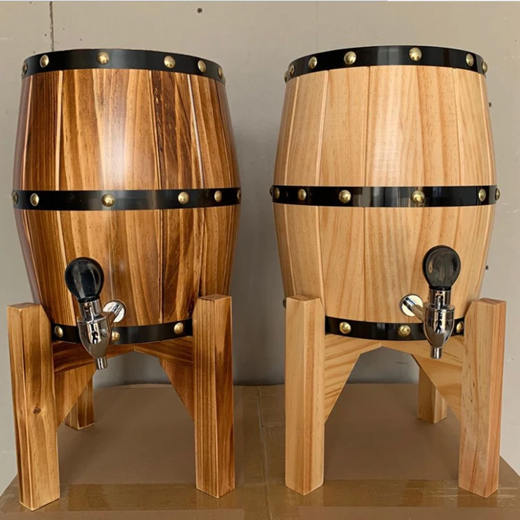5L Oak Barrel for Storage or Aging Wine & Spirits Wine Barrel Holder for Wine Bar or Beverage Tubs