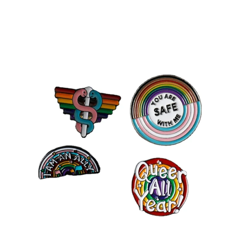 Custom Creative new SAFE Rainbow Brooch English letters double snake style brooch all badge accessories Metal lapel pin For Gift