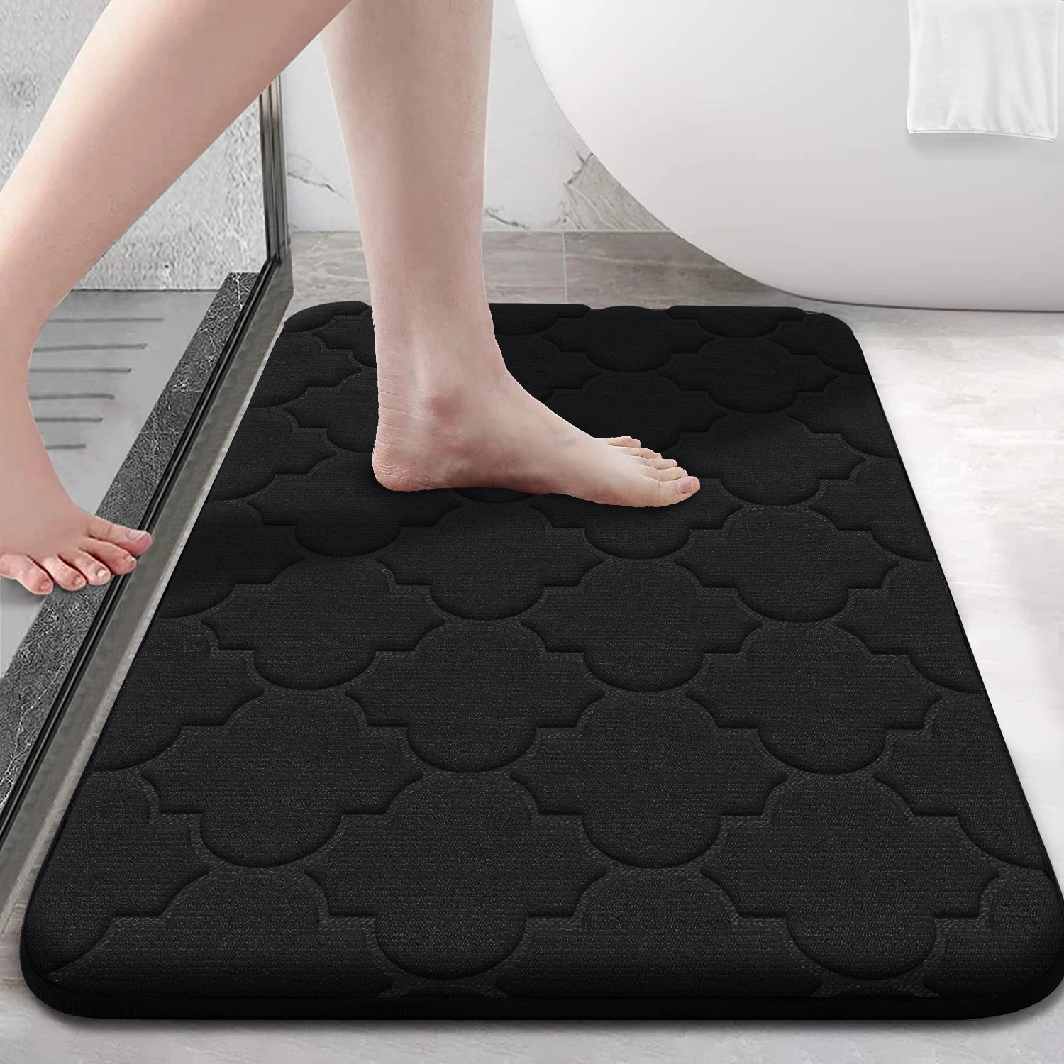 Modern 50x80cm Memory Foam Bath Mat No Slip Absorbent Geometric Pattern Lantern Square Design Elegant Polyester Bath Mat