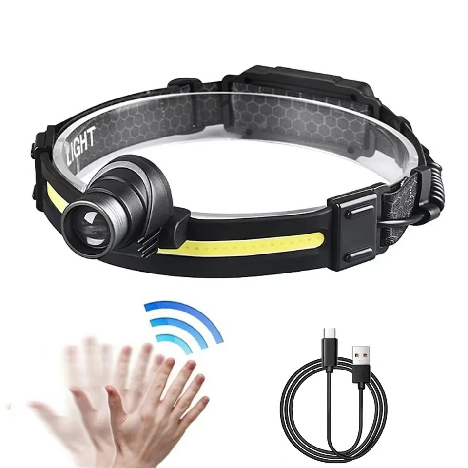 Multifunctional Ultra -strong Battery Life COB Headlight Silicone Night Running Induction Fishing Headlamp