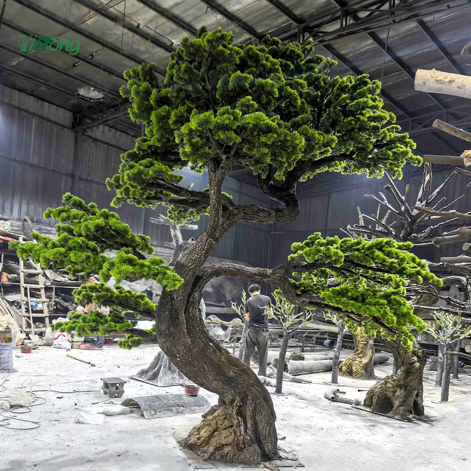100% Handmade 3.5m High Fake Big Tree Fiberglass Green Artificial Pine Bosai Tree For Indoor Restaurant Project Interior Decor