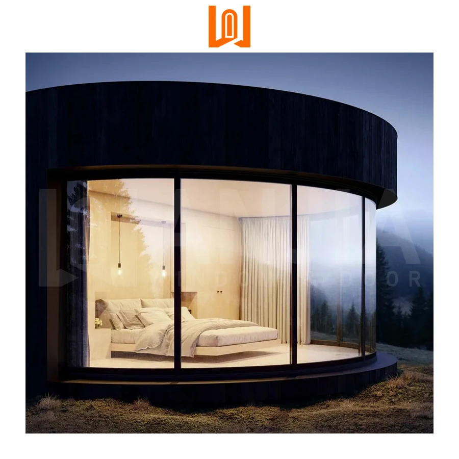 WANJIA Custom Villa Aluminum Curved Fixed Window Floor To Ceiling Fixed Glass Window