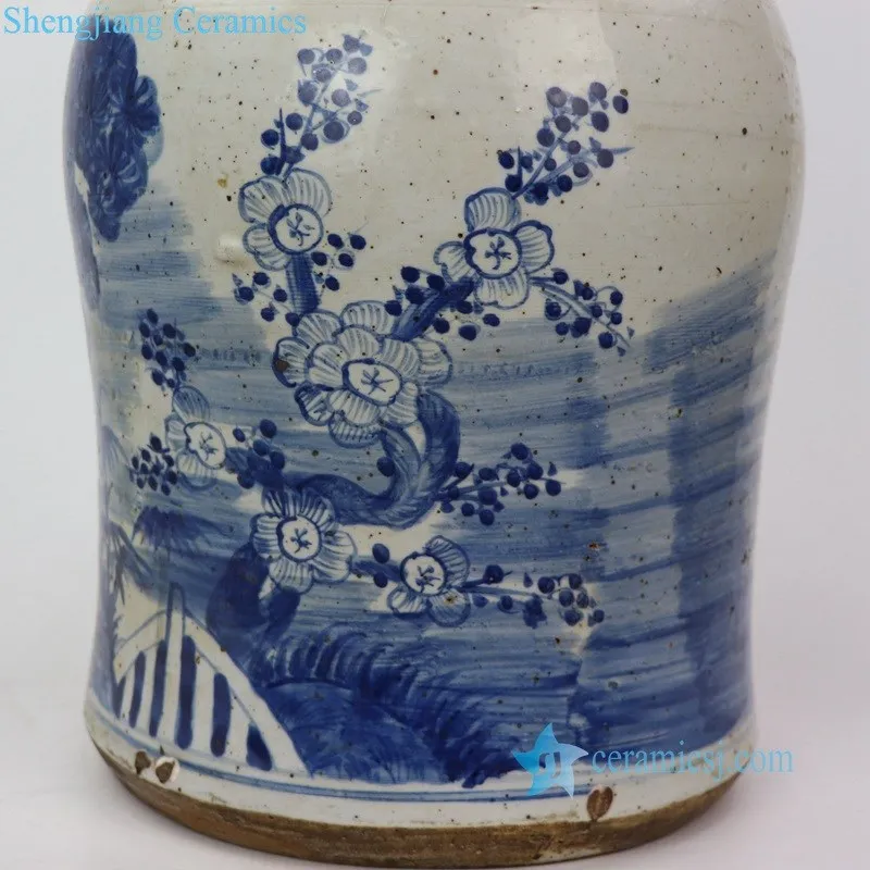 RZEY1218G-S antique hand painted blue and white pine tree pattern porcelain jar