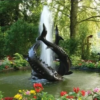 Custom modern metal arts artificial water fountain fish decor outdoor statue spring waterfall casting bronze sculpture for sale