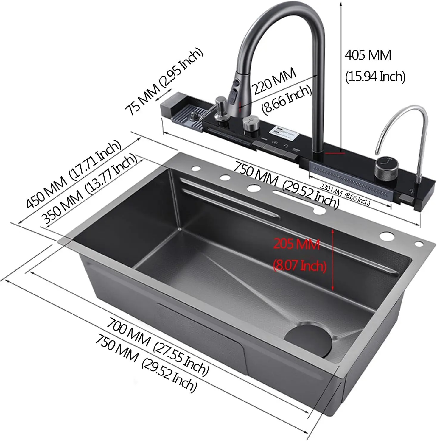 Modern nano multifunctional waterfall faucet outdoor kitchen sink modern intelligent 304 stainless steel sink kitchen