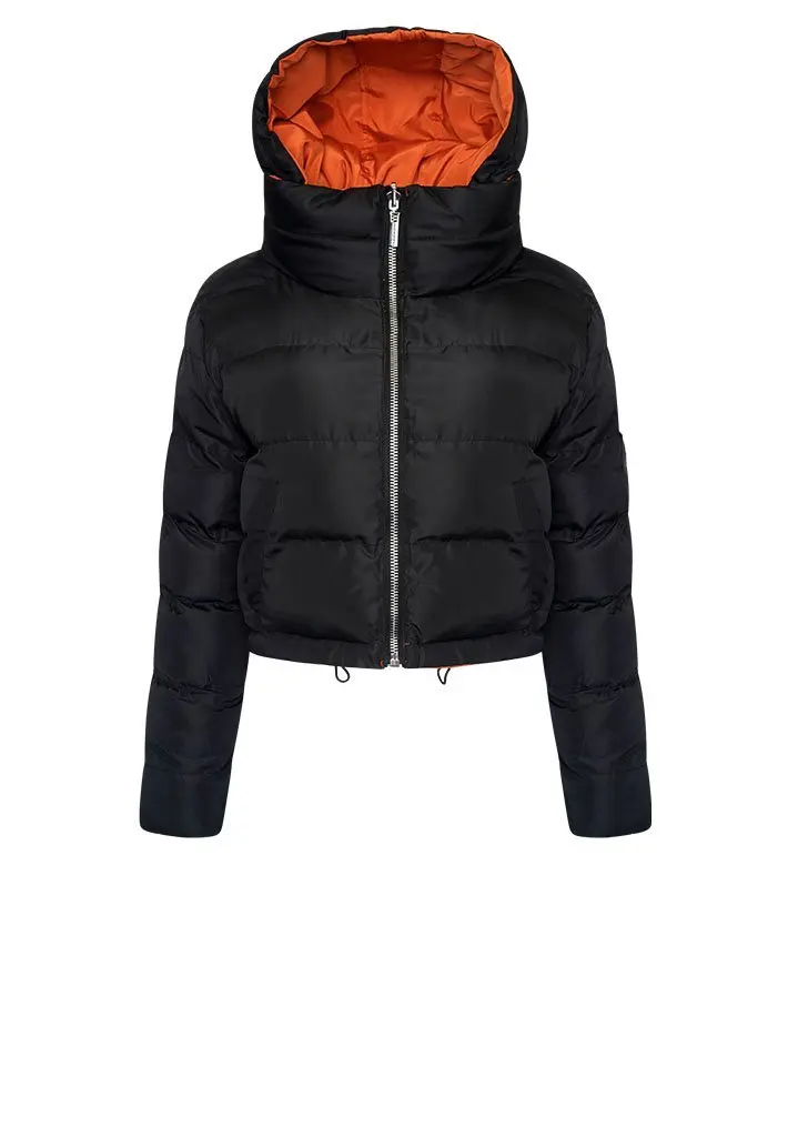 2019 Autumn Winter ORANGE BLACK REVERSIBLE CROPPED PUFFER JACKET