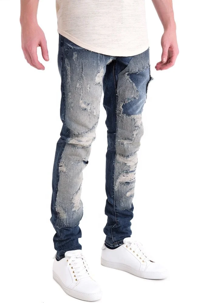 Lotfeel  OEM custom high quality ripped slim fit man cotton heavy washing denim japanese selvedge denim jeans man