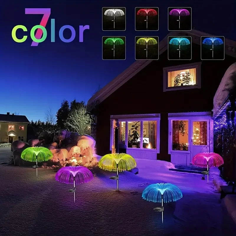 Solar Powered Jellyfish Lawn Lamp Outdoor Waterproof Fiber Optic Lights Landscape Lighting for Garden Courtyard Villa Decor
