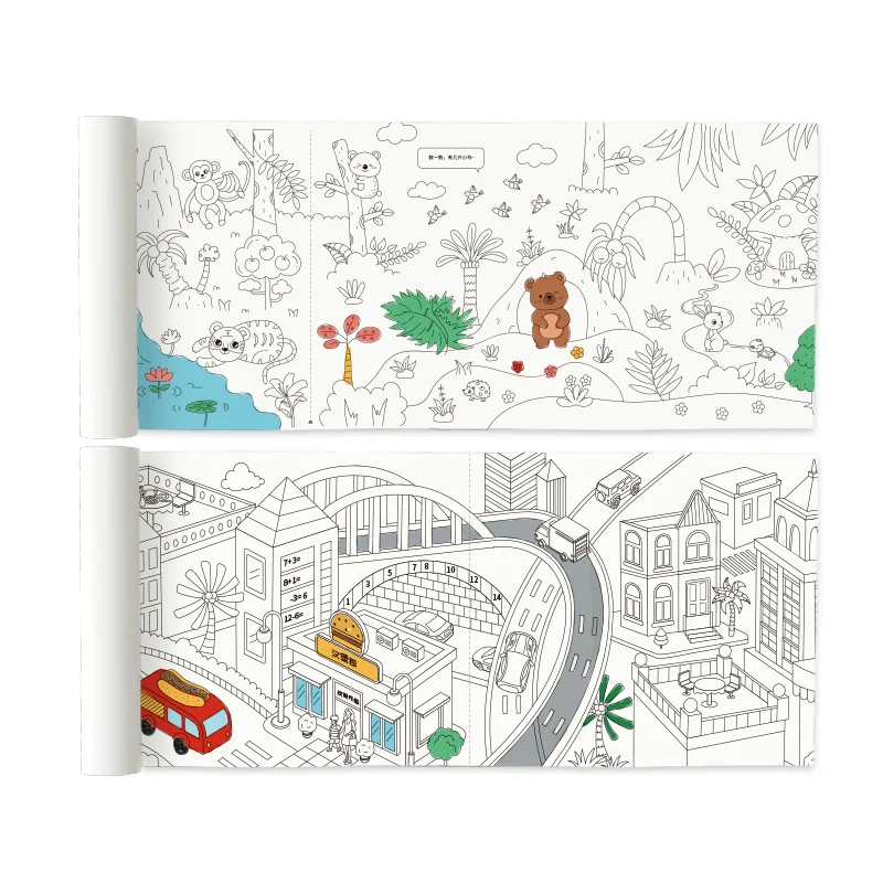 Giant sketch Drawing Paper, 10M forest and building designs Crayons Pencils marker pens Coloring paper for painting medium