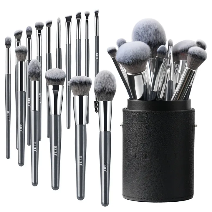 BEILI Professional China Wholesale 15piece Grey Cosmetic Tools Makeup Brushes Foundation Eyeshadow Blending Brush Set Make Up