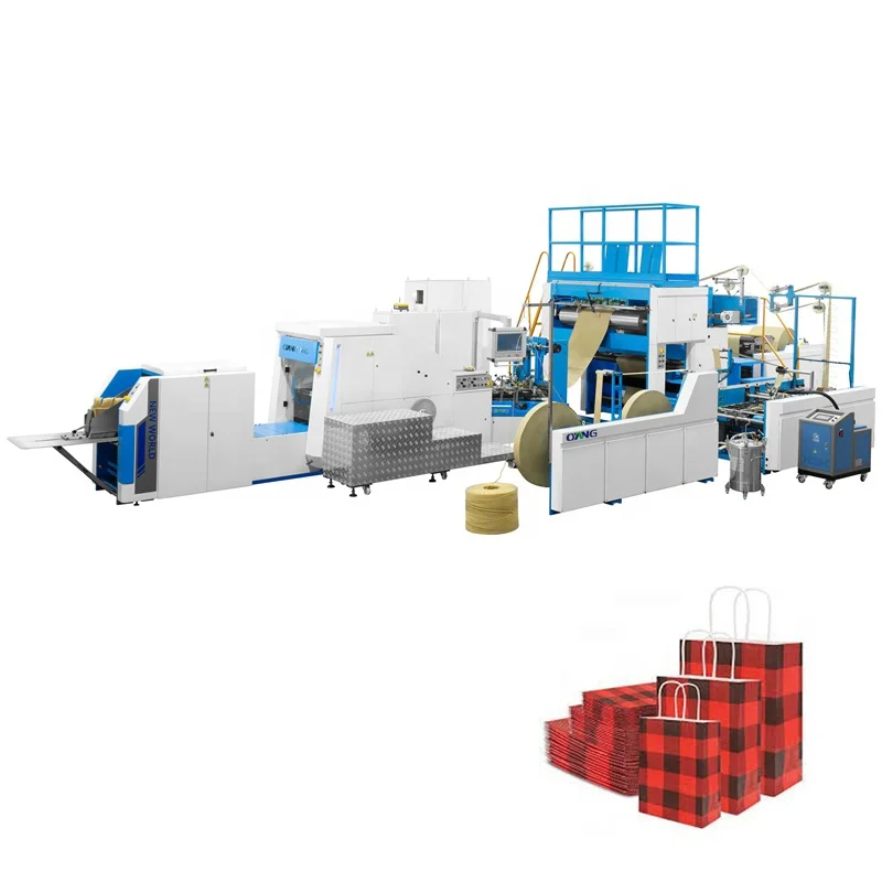 High technology square bottom kraft paper bag making machine with handle online making china factory