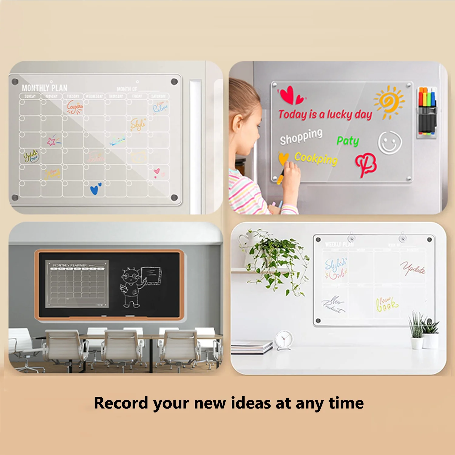 Clear Weekly Monthly Acrylic Magnetic Fridge Calendar