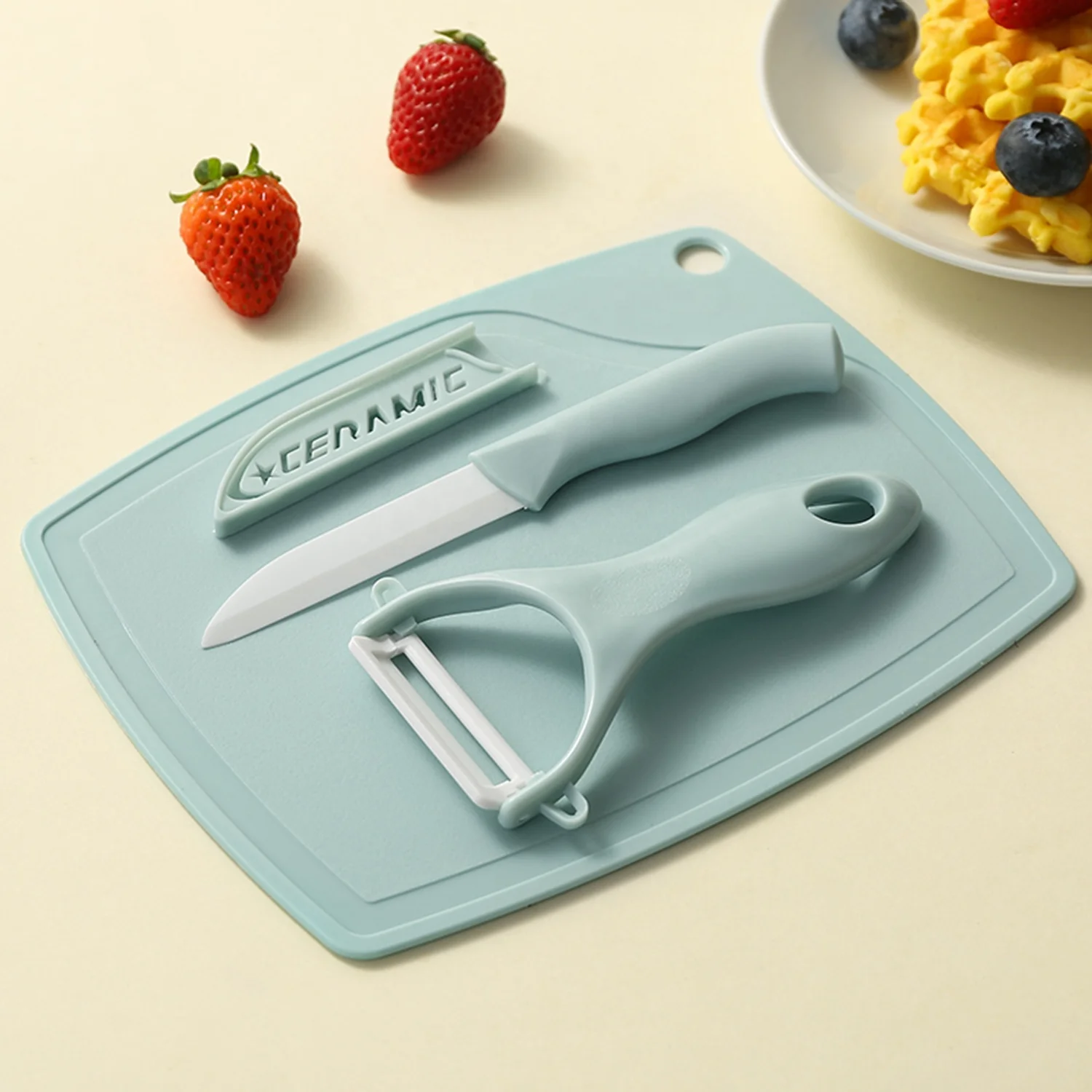 3Pcs multifunctional pp ceramic cutting board paring set fruits and vegetables 2 in 1 kitchen knife sharpener peeler