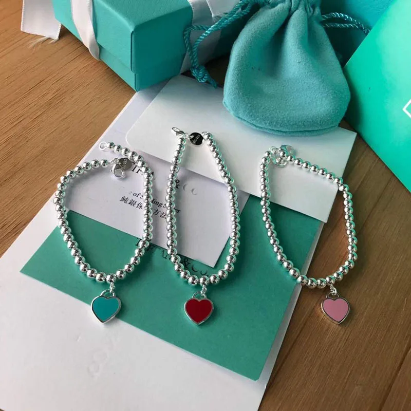 Wholesale Price Enamel Heart Bead Bracelet 925 Sterling Silver Jewelry Bracelet for Women Fashion Accessories Silver Jewelry