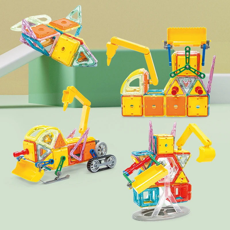 Educational Construction Kit 3D Engineering Vehicle Magnet Building Blocks Toys Magnetic Tiles For Toddlers