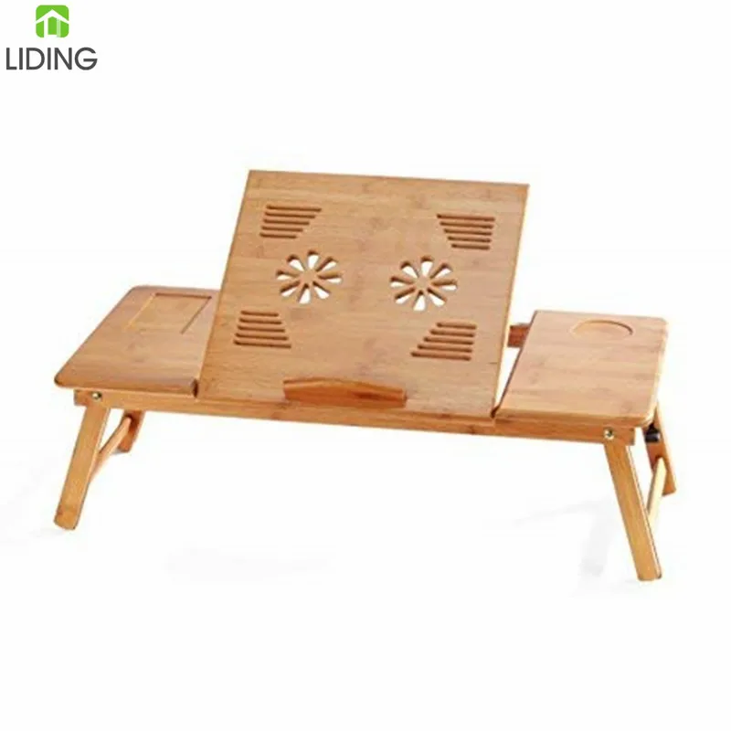 Bamboo Laptop Desk adjustable height Tray Table Bed Table with Drawer
