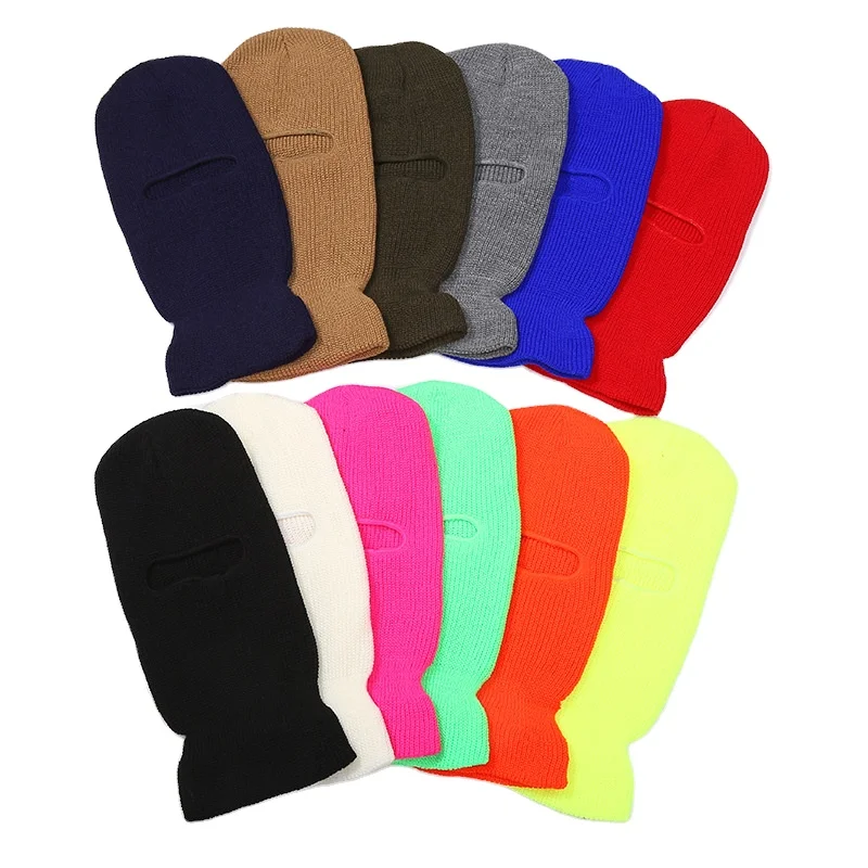 RTS Wholesale Windproof Cycling Balaclava custom Embroidered Logo Full Face Knitted winter hat One Hole Ski Mask