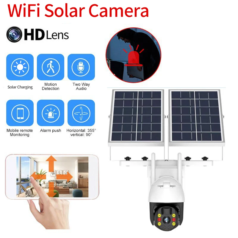 4G SIM Card 1080P Camera WIFI Solar Panel Battery Powered Smart Security Monitor Two-way Intrusion Alarm Outdoor CCTV CAM