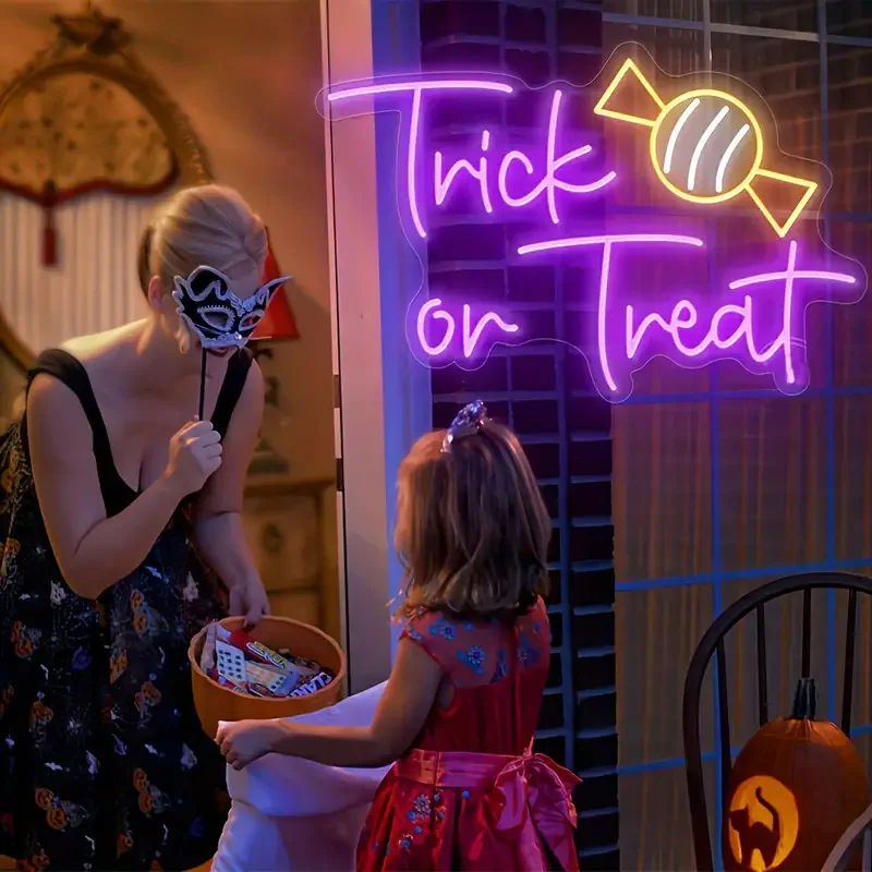 Adjustable LED Neon Lights Festive Halloween Decor Trick Treat Wall Art Home Bars Salons Cafes Porches Front Doors USB Powered