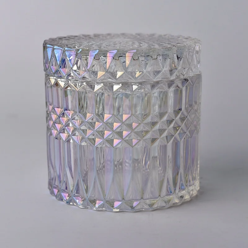 Luxury Iridescent Diamond Glass Candle Jar with Lid