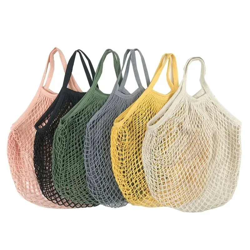 Shopping Bags Canvas Portable Mesh Net Bag Reusable Foldable Fruit Vegetable Storage Bag Handbag
