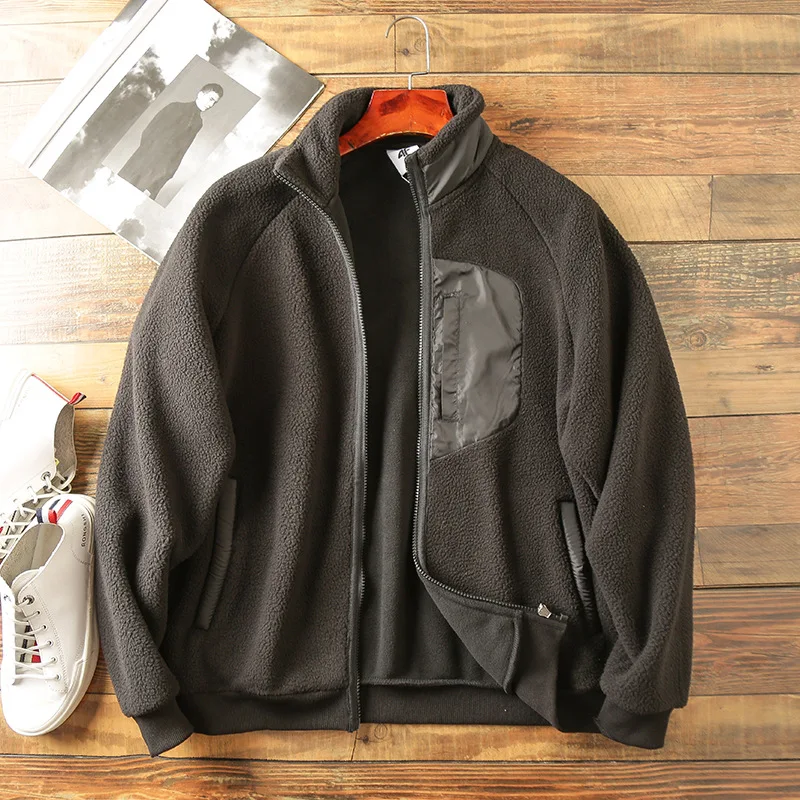 new outdoor soft sherpa jacket mens winter warm sherpa varsity fleece jacket for men