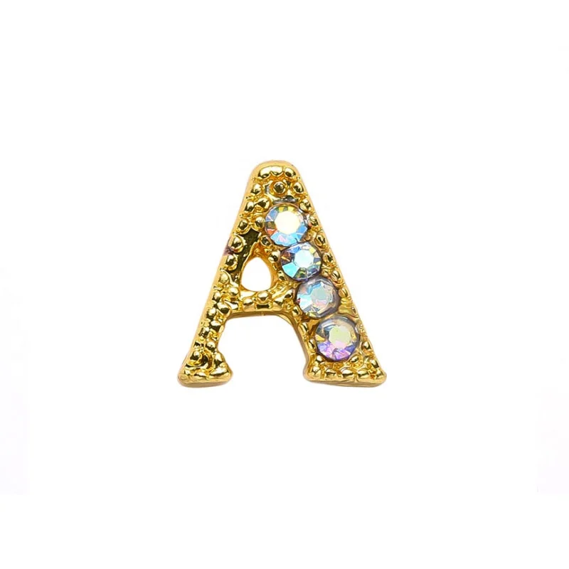 Newest 26pcs 3D Nail Art Gold English Letter Rhinestones Alloy Nail Charms Acrylic Tips Decoration