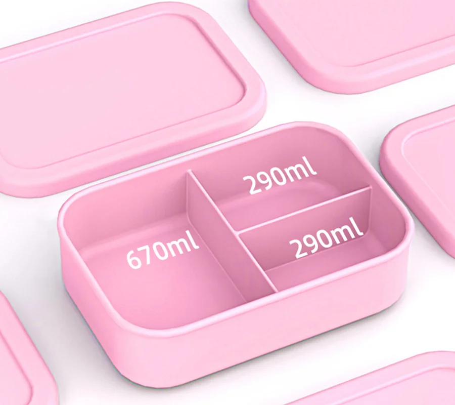 1200ml Collapsible Silicone Folding Lunch Box with Lid, 3 Compartments Bento Food Container