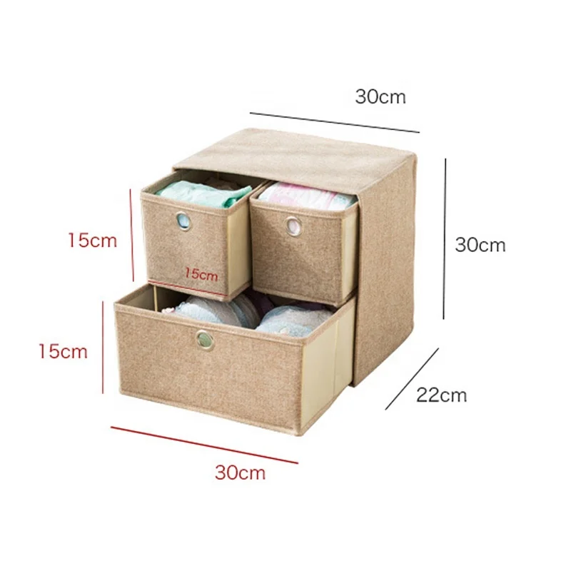 Home Toy Sock Clothing Fabric Covered Cardboard Storage Box Cubes 3 Layer Drawer Underwear Storage Box