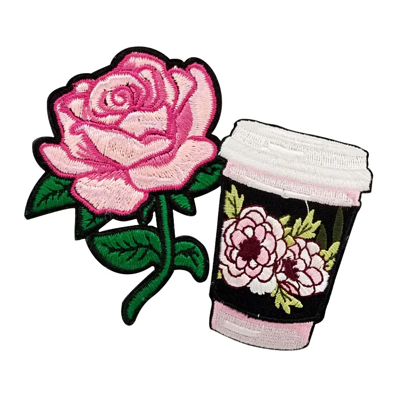 Custom 3D Flower Red Rose embroidery patches applique embroidery flower patches